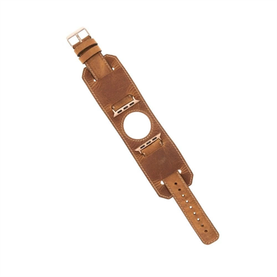 Apple Watch Uyumlu Deri Kordon 42-44-45mm Cuff G19 Taba