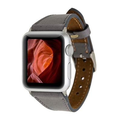 Apple Watch Uyumlu Deri Kordon 42-44-45mm Slim RST9 Gri