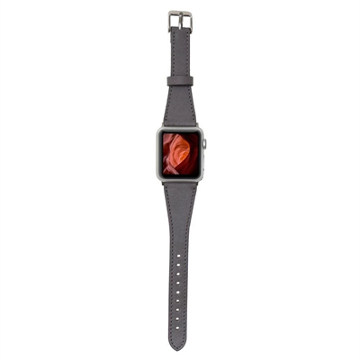 Apple Watch Uyumlu Deri Kordon 42-44-45mm Slim RST9 Gri