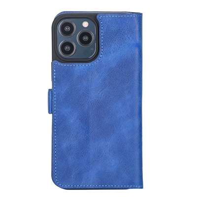 Apple iPhone 13 Pro Max Uyumlu Deri Cüzdanlı Kılıf Okyanus Mavi