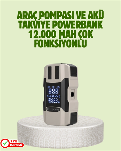 Araç Akü Takviye Cihazı ve Lastik Şişirme Pompası 12.000 mAh