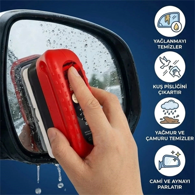 Araç Cam Buğu Önleyici Sünger – Ergonomik Tutacaklı Yan Ayna & İç Cam Yağ Filmi Temizleyici Bx40