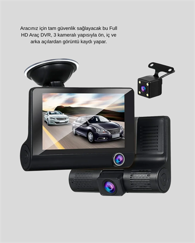 Araç DVR Kamerası 3’lü 170° Geniş Açılı Full HD ve Park Destekli