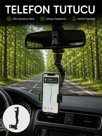 Araç İçi Dikiz Aynası Telefon Tutucu 360° Dönebilen Katlanabilir