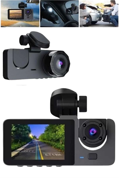 Araç İçi Dikiz Kamerası Sürüş Kaydedici 3 Lensli DVR Kamera