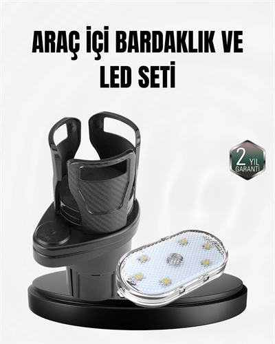 Araç İçi Düzen ve Ambiyans Seti Çift Bardak Tutucu + LED Işık