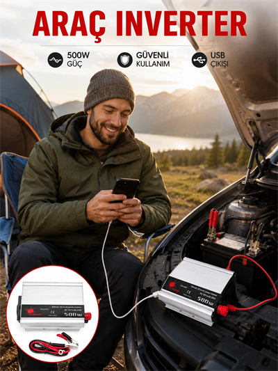 Araç İçi Elektrik Dönüştürücü 500W Priz İnvertör