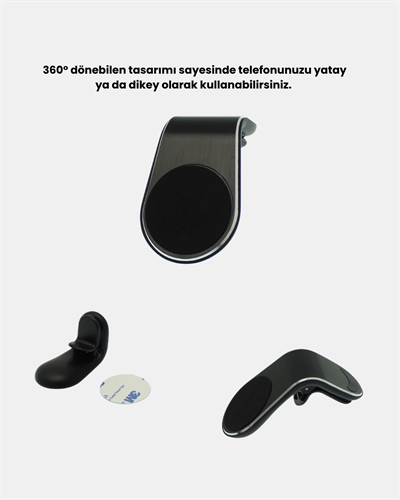 Araç İçi Manyetik Telefon Tutucu Güçlü Klipsli ve 360 Derece Ayarlanabilir
