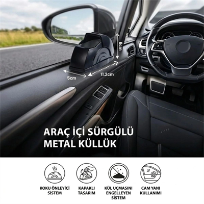 Araç İçi Salyangoz Küllük – Sürgülü Kapaklı, Metal Hazneli, Koku Yayılımını Azaltmaya Yardımcı Kapı Koluna Takılabilen Otomobil Küllüğü Bx40