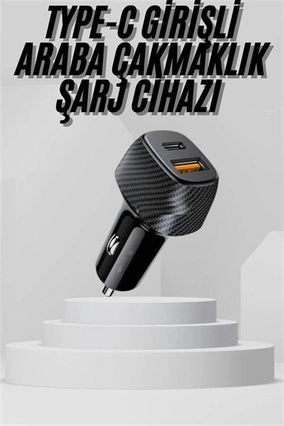 Araç İçi Şarj Cihazı 38W Güç Kapasiteli Type-C Girişli Araba Çakmaklık