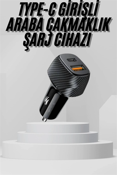 Araç İçi Şarj Cihazı 38W Güç Kapasiteli Type-C Girişli Araba Çakmaklık