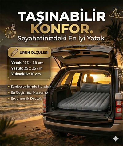 Araç İçi Şişme Yatak Araba Ve Kamp Yatağı Çanta Elektrikli Pompa Tamir Kiti Ve Yastıklı Yatak Seti