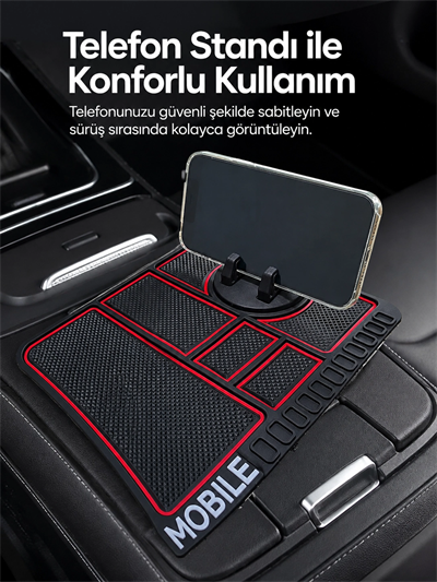 Araç İçi Telefon Standlı Kaydırmaz Silikon Organizer Mat Konsol Düzenleyici