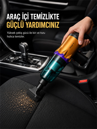 Araç İçi Temizlik İçin Şarjlı El Süpürgesi Çok Başlıklı Pratik Temizlik Cihazı