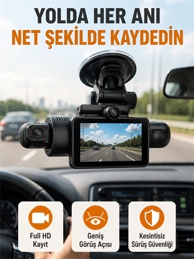 Araç İçi ve Ön Kameralı 3 İnç IPS Ekranlı Full HD Güvenlik Kamerası