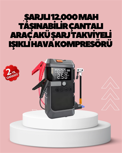 Araç İçin 4 Fonksiyonlu Akü Takviye ve Lastik Şişirme Cihazı