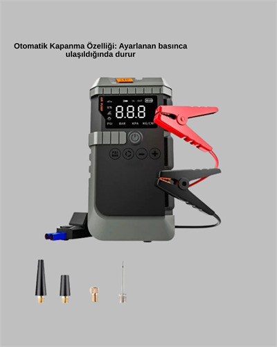 Araç İçin 4 Fonksiyonlu Akü Takviye ve Lastik Şişirme Cihazı