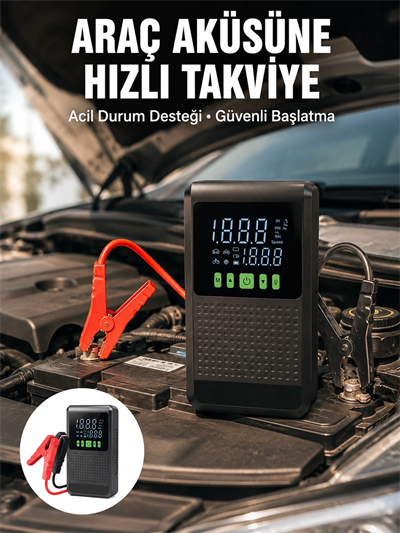 Araç İçin Akü Takviye Cihazı ve Kablosuz Hava Kompresörü Yeni Nesil