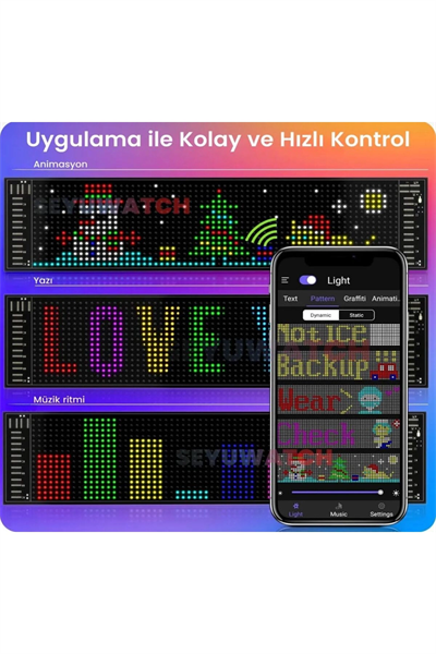 Araç İçin Kişiselleştirilebilir Kayan Yazı ve Emoji Gösteren Uzaktan Kumandalı LED Matris Panel