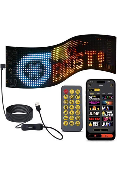 Araç İçin Kişiselleştirilebilir Kayan Yazı ve Emoji Gösteren Uzaktan Kumandalı LED Matris Panel