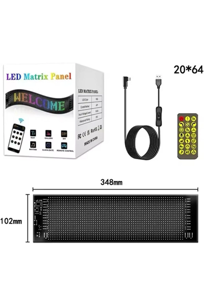 Araç İçin Kişiselleştirilebilir Kayan Yazı ve Emoji Gösteren Uzaktan Kumandalı LED Matris Panel