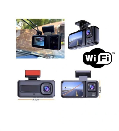 Araç Kamerası - 3 Kameralı Wifi Ön , İç Ve Arka Full Hd Dvr Araç İçi Ekranlı Kamera