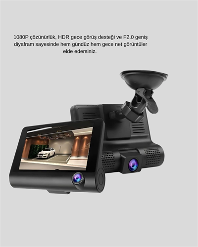 Araç Kamerası 3’lü Full HD DVR 1080P Gece Görüşlü ve G-Sensörlü