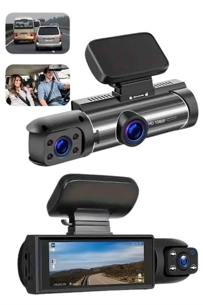 Araç Kamerası Black Box Çift Kameralı Ekranlı Full HD Sürüş Kamerası