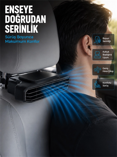 Araç Koltuğu İçin 5 Hız Kademeli Soğutucu Fan Aroma Hazneli USB-C Şarjlı