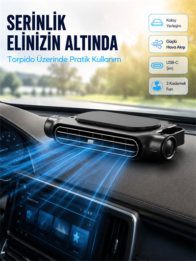 Araç Koltuk Başlığı Soğutucu Fan USB Şarjlı 3 Kademeli Sessiz Boyun Serinletici