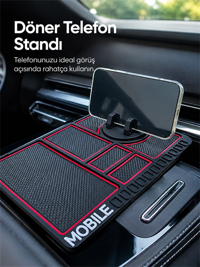 Araç Konsol Organizeri Kaydırmaz Silikon Telefon Standlı Saklama Matı