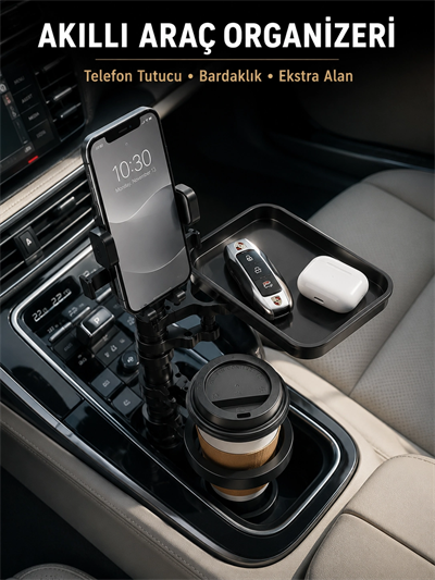 Araç Konsolu İçin Telefon Tutuculu Bardaklık Düzenleyici