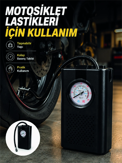 Araç Lastik Şişirme Pompası Taşınabilir Analog Basınç Göstergeli Hava Kompresörü
