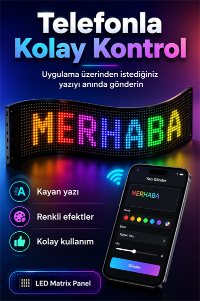 Araç Mağaza Ve Vitrin İçin Renkli LED Kayan Yazı Paneli Kumandalı Ekran