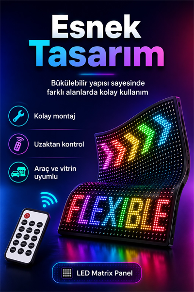Araç Mağaza Ve Vitrin İçin Renkli LED Kayan Yazı Paneli Kumandalı Ekran