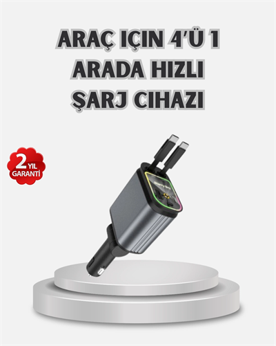 Araç Şarj Cihazı 4 Portlu 66W Hızlı Şarjlı LED Işıklı ve 180° Dönebilir