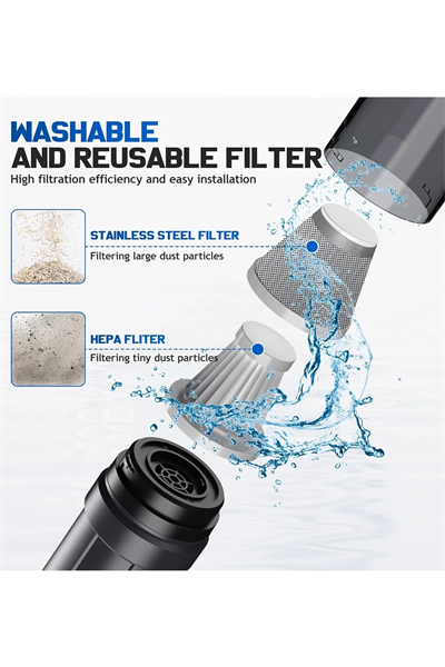 Araç Süpürgesi Şarjlı 120w 20.000pa Göstergeli Yeni Nesil Metal Filtre Extra Vakum Ve Üfleme