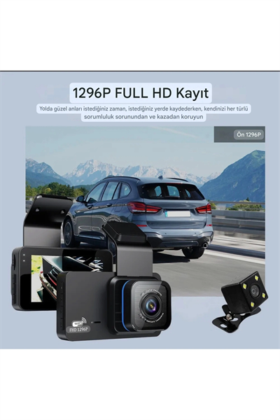 Araç içi çift lens wifi dash cam 1080P gece görüşlü çarpışma algılamalı video kamera
