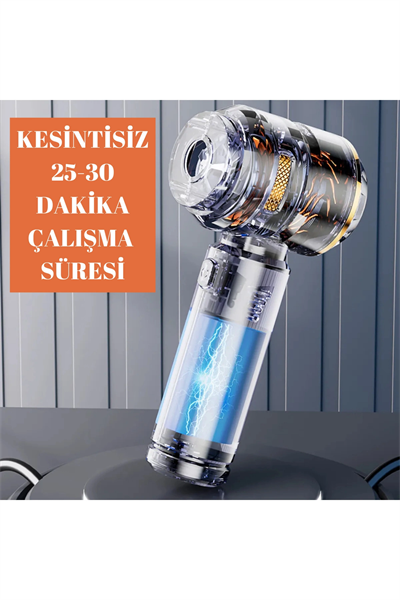 Araç içi süpürge şarjlı gümüş 0-250 watt 71-80 dba 2 yıl garantili 2-3 saat şarj süresi