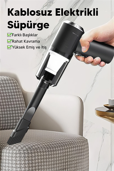 Araç içi süpürge siyah 0-250 watt 5-10 dba ses seviyesi 1-2 saat şarj 2 yıl garantili