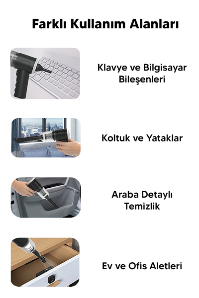 Araç içi süpürge siyah 0-250 watt 5-10 dba ses seviyesi 1-2 saat şarj 2 yıl garantili