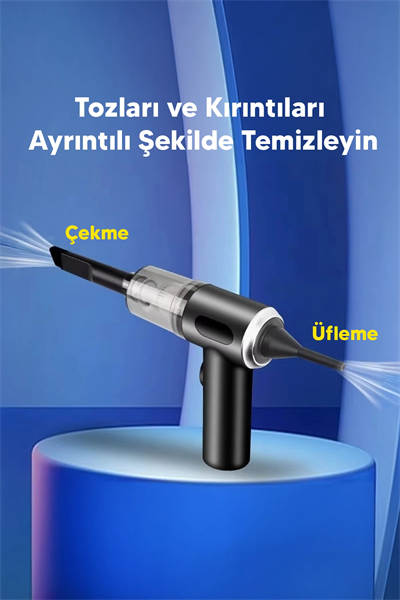 Araç içi süpürge siyah 0-250 watt 5-10 dba ses seviyesi 1-2 saat şarj 2 yıl garantili