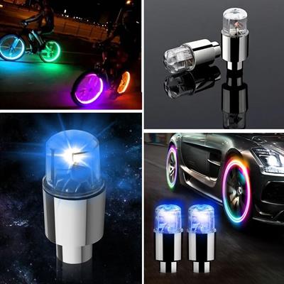 Araç ve Bisiklet İçin 2’li Mavi LED Hava Valfi Işık Kapakları–Gece Parlayan Lastik Lambası Sibop Kapağı (3936)