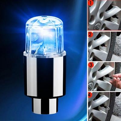 Araç ve Bisiklet İçin 2’li Mavi LED Hava Valfi Işık Kapakları–Gece Parlayan Lastik Lambası Sibop Kapağı (3936)