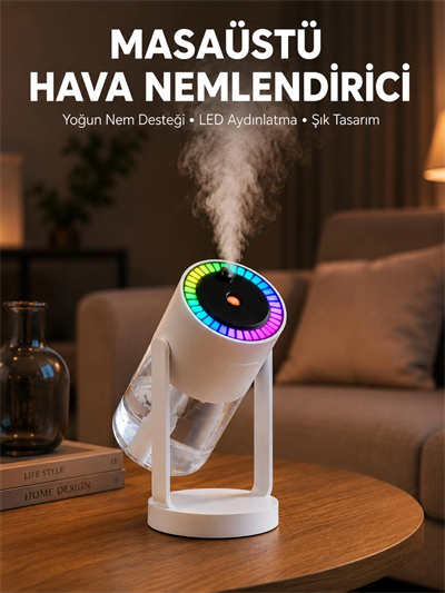 Araç ve Ev İçin Hava Nemlendirici Projektörlü Sessiz Buhar Yeni Nesil
