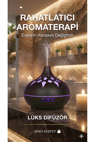 Aroma Difüzör Gece Işığı 7 Led DESENLİ Nemlendirici Kumandalı Buhar Makinesi 550 ml