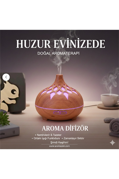 Aroma Difüzör Gece Işığı 7 Led DESENLİ Nemlendirici Kumandalı Buhar Makinesi 550 ml