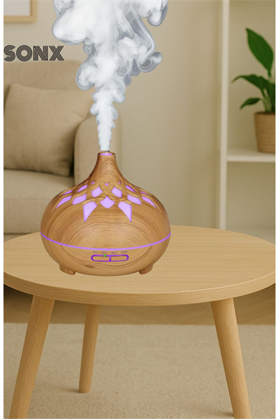 Aroma Difüzör Gece Işığı 7 Led DESENLİ Nemlendirici Kumandalı Buhar Makinesi 550 ml