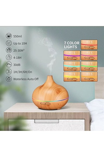 Aroma Difüzör Gece Işığı 7 Led Nemlendirici Kumandalı 550 ml Buhar Makinesi