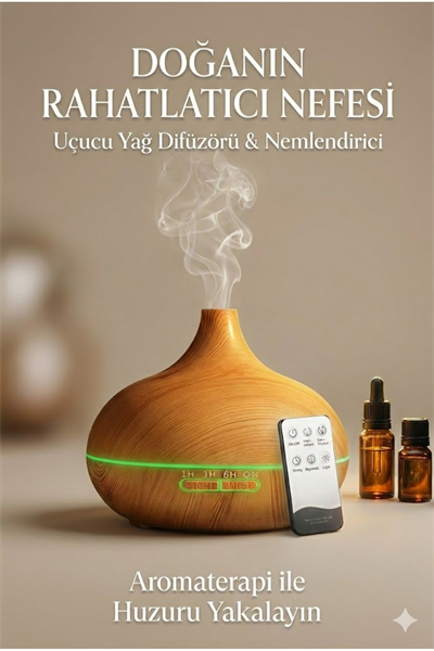 Aroma Difüzör Gece Işığı 7 Led Nemlendirici Kumandalı 550 ml Buhar Makinesi